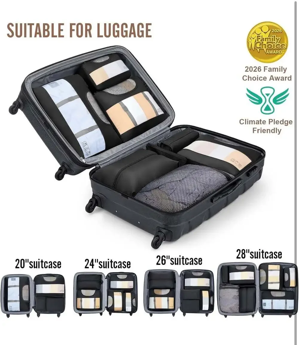Veken 8-Piece Travel Packing Cubes Set with Hanging Toiletry Bag and Shoe Bag